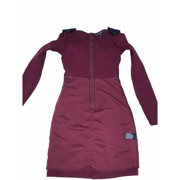 Lulus Bodycon Dress Mini Short Size XS Burgundy Long Sleeve Knit Deep V-Neck - Picture 10 of 16